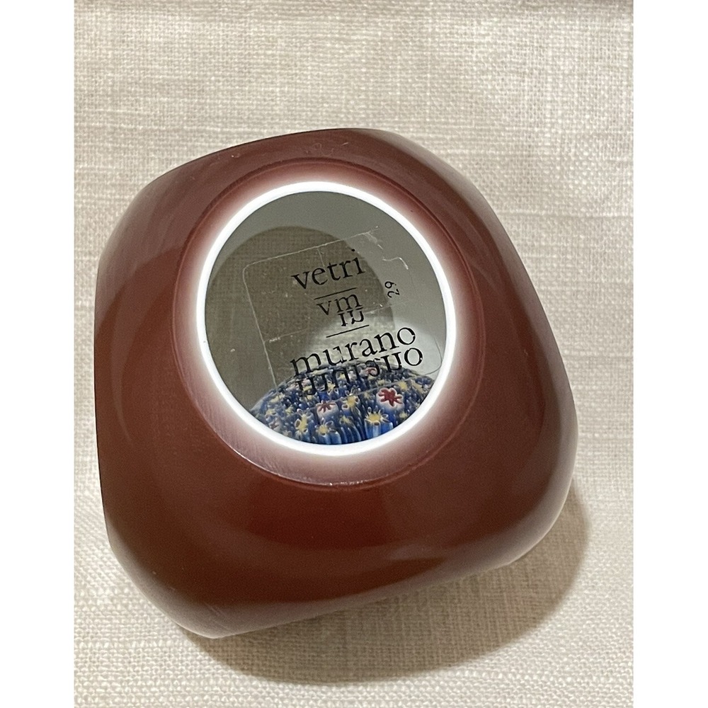 Large Murano Art Glass Double Overlay 6 Faceted Mellifiori Paperweight Burgundy - Picture 2 of 13